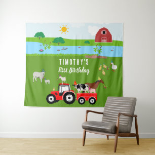 Landtiere & Red Traktor Geburtstagsparty Thema Wandteppich