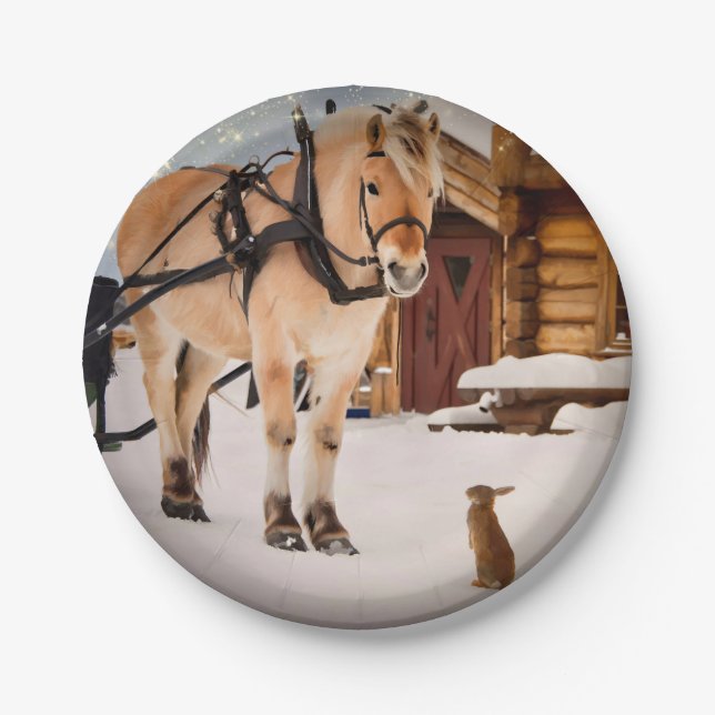 Landtiere reden Pferd und Kaninchen Pappteller (Vorderseite)