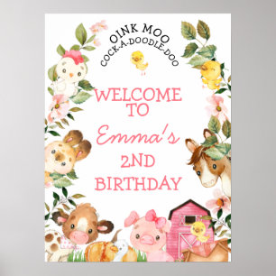 Landtiere Rosa Stall Geburtstag Willkommen Poster