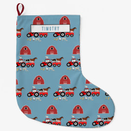 Landtiere & rote Traktor Barnyard Boys Muster Großer Weihnachtsstrumpf