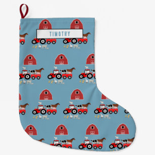 Landtiere & rote Traktor Barnyard Boys Muster Großer Weihnachtsstrumpf