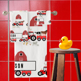 Landtiere & rote Traktoren Barnyard Boys Girls Badhandtuch Set