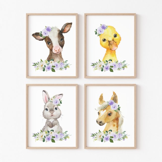 Landtiere, Stall, violette Blumen, neutrale Geschl Bilderwand Sets (Von Creator hochgeladen)