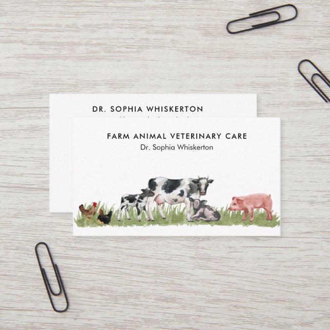 Landtiere Tierärztliche Tierpflege Kühe Schweinehä Visitenkarte (Vorderseite/Rückseite Beispiel)