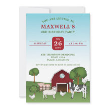 Landtiere und eine rote Barnlandschaft zum Geburts
