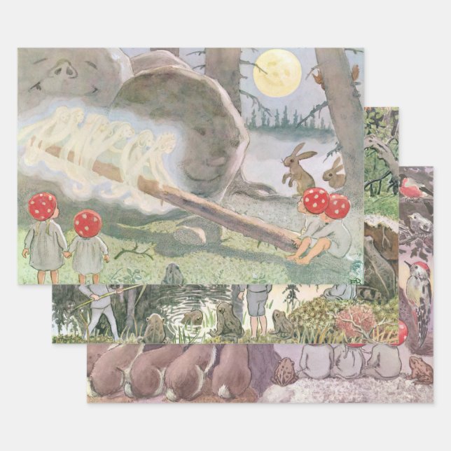 Landtiere und Kinder Elsa Beskow Geschenkpapier Set (Set)