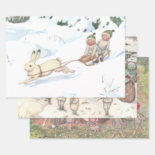 Landtiere und Kinder Elsa Beskow Geschenkpapier Set
