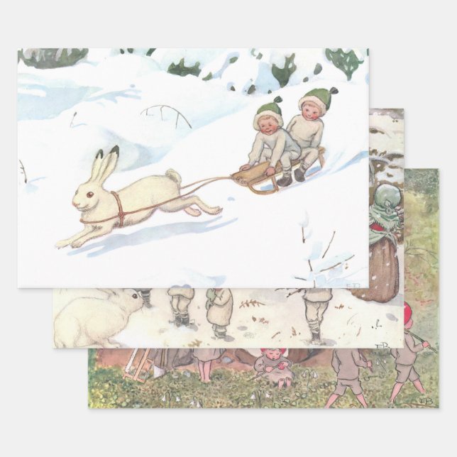 Landtiere und Kinder Elsa Beskow Geschenkpapier Set (Set)