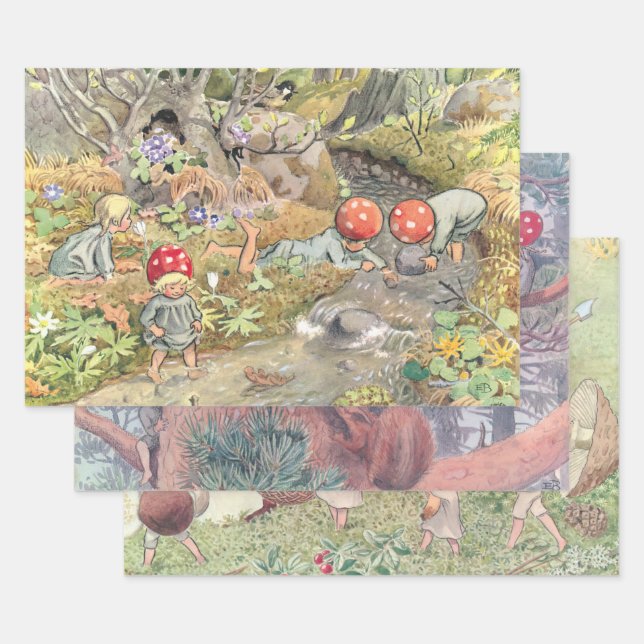 Landtiere und Kinder Elsa Beskow Geschenkpapier Set (Set)