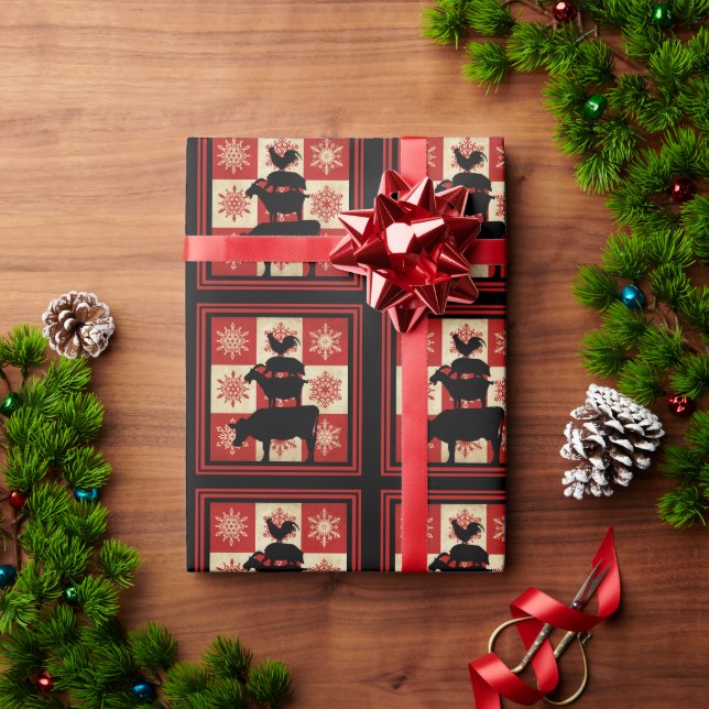 Landtiere und Schneeflocken Vintager Winter Geschenkpapier (Feiertagsgeschenk)