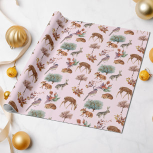 Landtiere und Vögel hellrosa Hintergrund Geschenkpapier