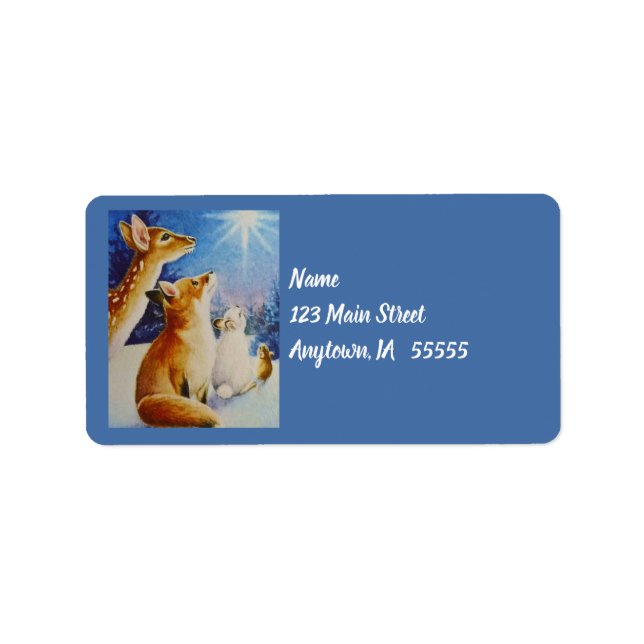Landtiere Weihnachten Sterne Wasserfarben Kunst Adressaufkleber (Vorne)