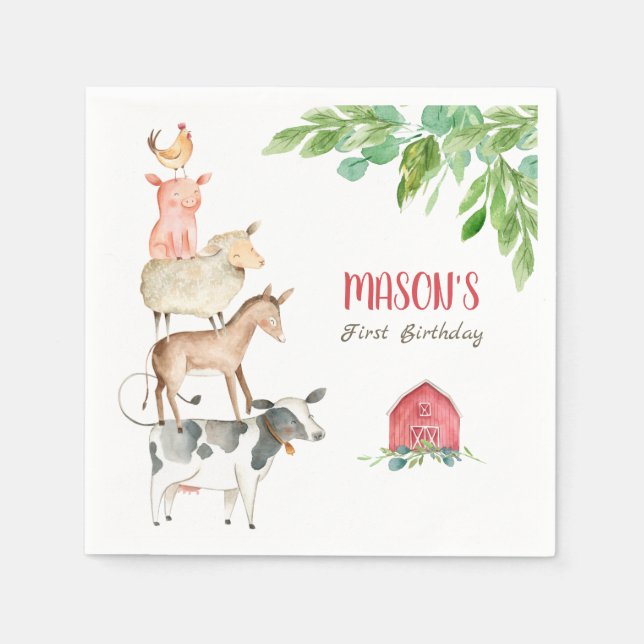 Landtiere Zoo Boy Birthday Barnyard Serviette (Vorderseite)