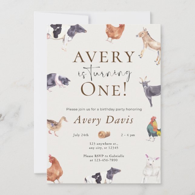 Landtiere zum Geburtstag Einladung (Vorderseite)