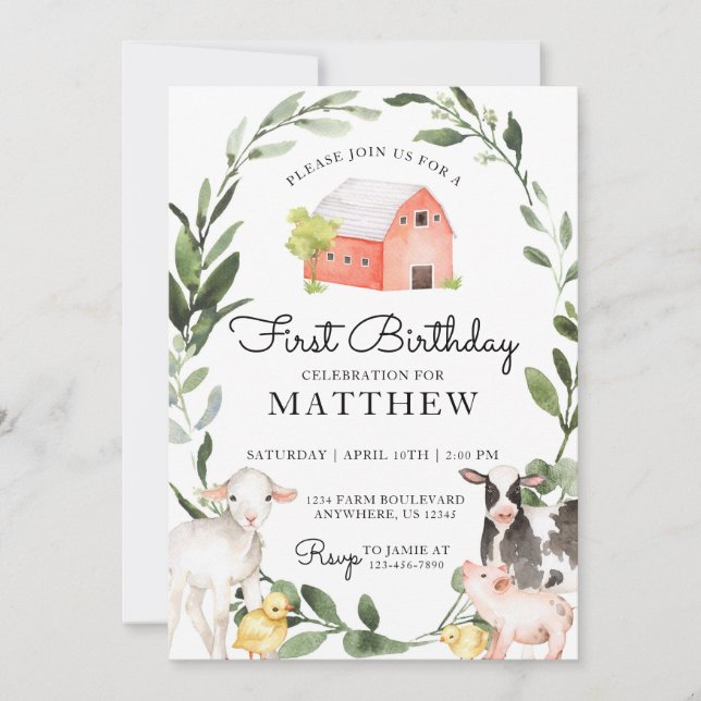 Landtiere zum Geburtstag Einladung für einen Junge (Vorderseite)