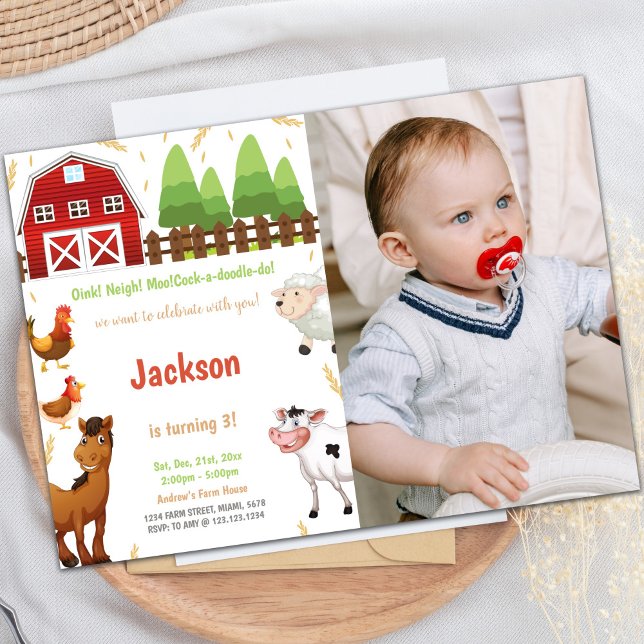 Landtiere zum Geburtstag Einladungen mit Foto (Farm Animals Birthday Invitations with photo)