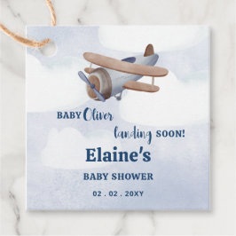 Landung bald Blue Boy Airplane Baby Dusche Geschenkanhänger