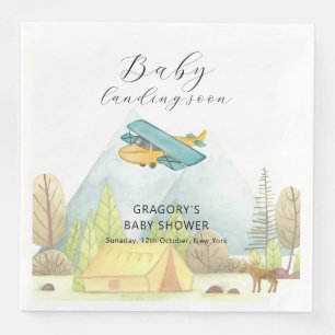 Landung bald Vintage-Flugzeug Wald Baby Shower Serviette