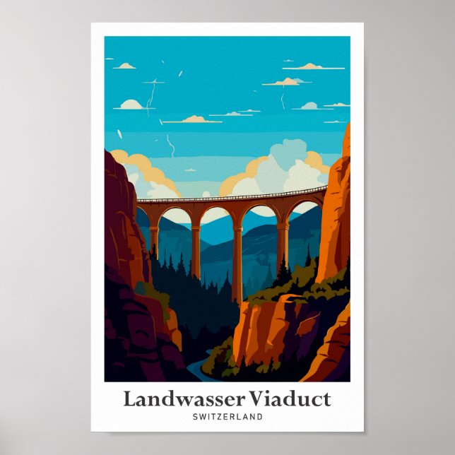 Landwasser Viadukt Schweiz Reisen Vintag Poster (Vorne)