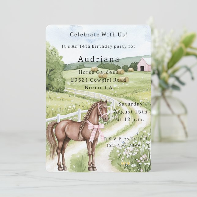 Landweg Pferd Geburtstag Einladung (Stehend Vorderseite)