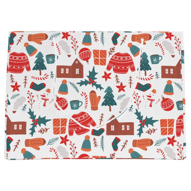 Landweihnachten mit Socken, Pullovern und Handschu Große Geschenktüte (Vorderseite)