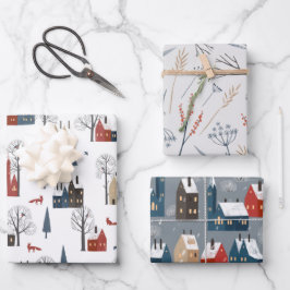 Landwinterszenen, antike Zuhause, Botanicals Geschenkpapier Set
