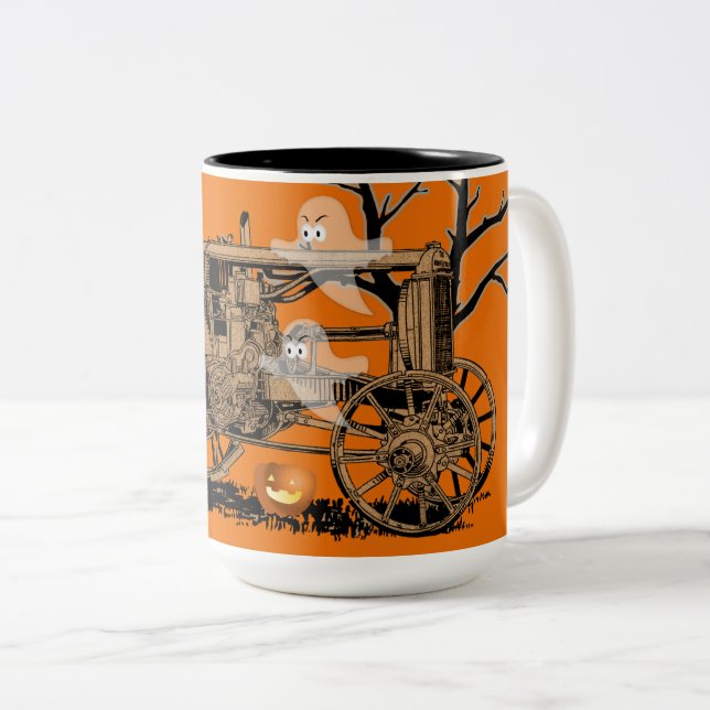 LANDWIRTSCHAFT ANTIQUE HALLOWEEN GHOST PUMPKIN ZWEIFARBIGE TASSE (VorderseiteRechts)