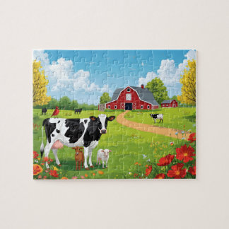 Landwirtschaftliche Tiere mit Scheunenlandschaft Puzzle