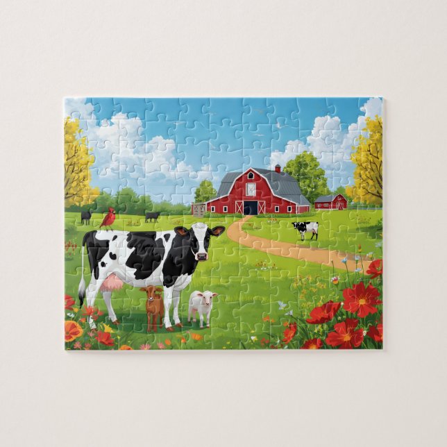 Landwirtschaftliche Tiere mit Scheunenlandschaft Puzzle (Horizontal)