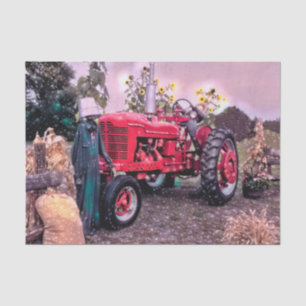 Landwirtschaftlicher Traktor Rot Vintage Rustikal  Seidenpapier