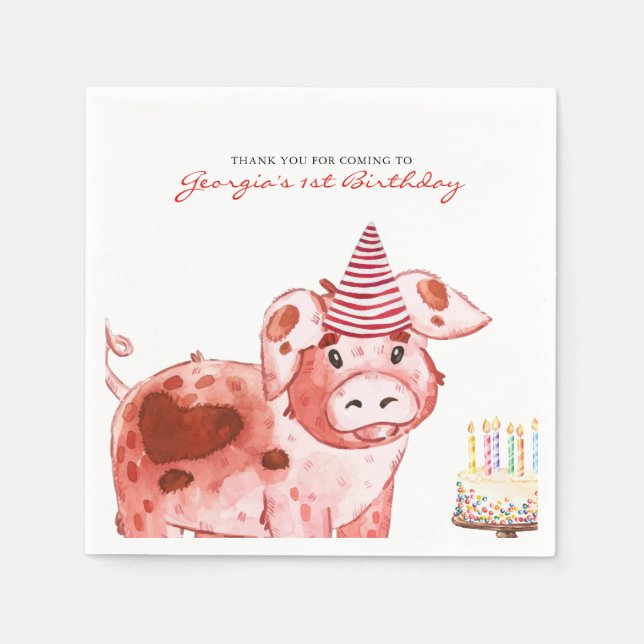 Landwirtschaftsthema | Pig Birthday Party Napkins Serviette (Vorderseite)