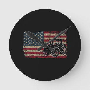 Landwirtschaftstraktoren USA-Flagge Patriotisches Runde Wanduhr