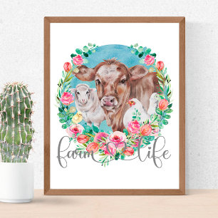 Landwirtschaftszitat Familienheimstätte Huhn Kühe  Poster
