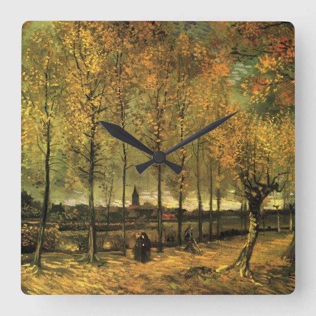 Lane mit Poplars von Vincent van Gogh Quadratische Wanduhr (Vorderseite)