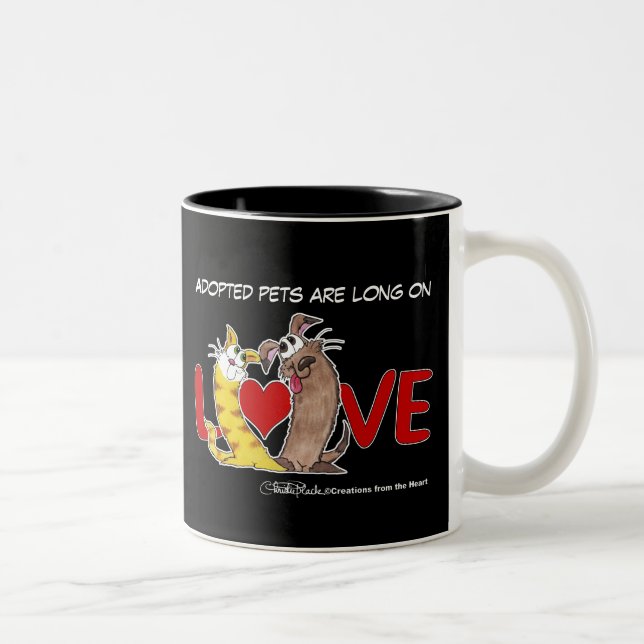 Lang auf Liebe und Katze und Hund Zweifarbige Tasse (Rechts)
