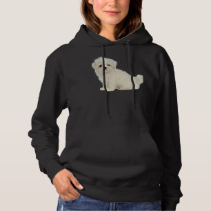 Lang beschichteter weißer Welpe maltesischer Hund  Hoodie