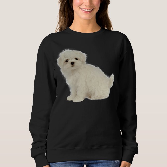 Lang beschichteter weißer Welpe maltesischer Hund  Sweatshirt (Vorderseite)