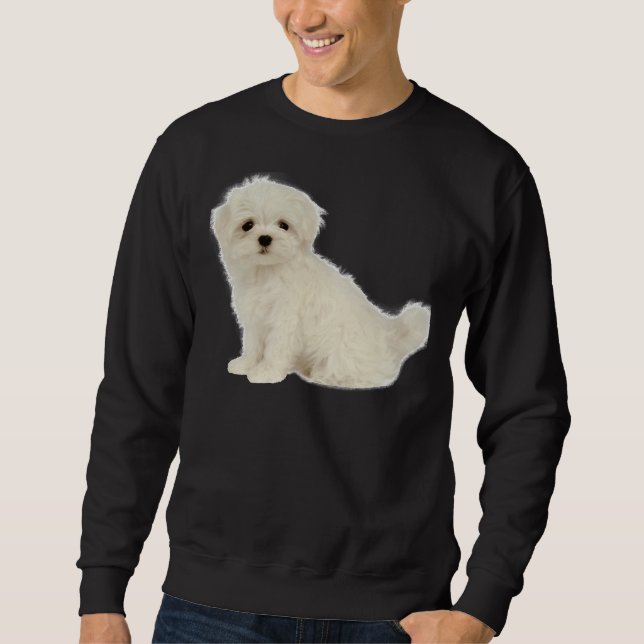 Lang beschichteter weißer Welpe maltesischer Hund  Sweatshirt (Vorderseite)