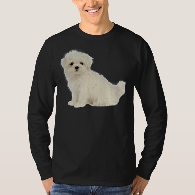 Lang beschichteter weißer Welpe maltesischer Hund  T-Shirt (Vorderseite)