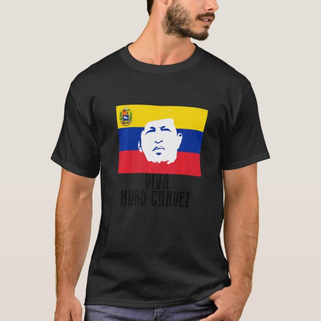 Lang lebe Hugo Chávez Gesicht auf der Flagge T-Shirt (Vorderseite)