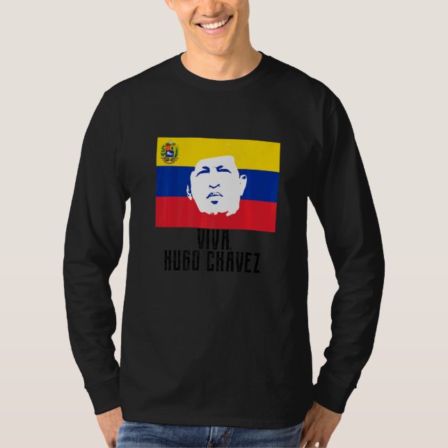Lang lebe Hugo Chávez Gesicht auf der Flagge T-Shirt (Vorderseite)