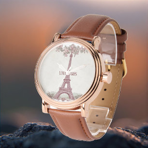 Lang lebe Paris Shabby Chic Kunst Eiffelturm Rosa Armbanduhr