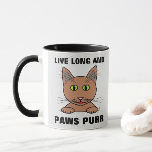 Lang leben und Paws Purr Funny Cat Tasse