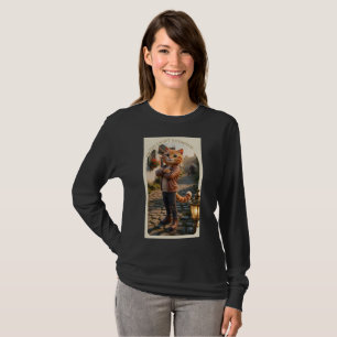 Langarm-T-Shirt mit Ingwerkatze in Lederjacke T-Shirt