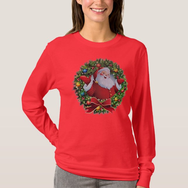Langarm Weihnachtsmann T-Shirts (Vorderseite)