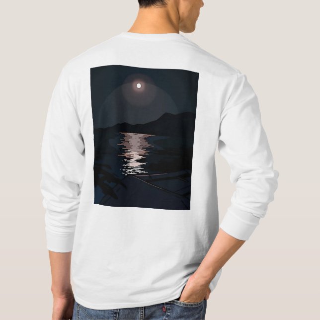 Langärmeliger T - Shirt mit Nachtsee und Vollmond. (Rückseite)