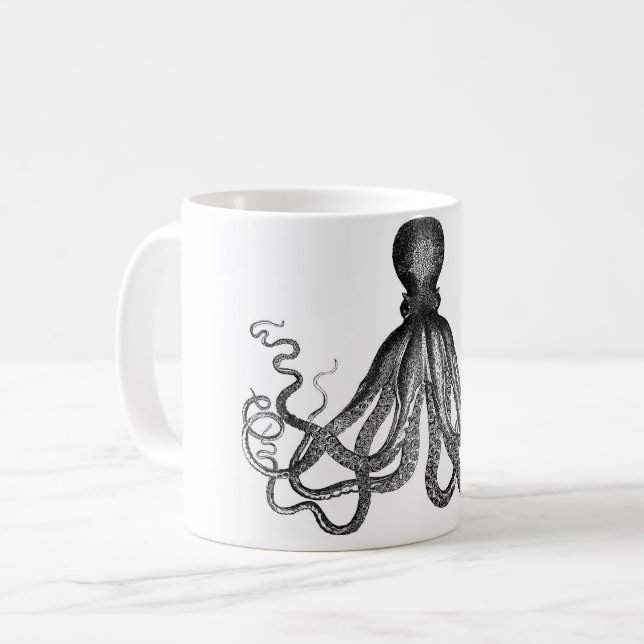 Langbeinige Kaffeetasse mit Krake (Vorderseite Links)