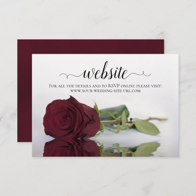Lange Gestaltete Rose Burgund Elegant Wedding Webs Begleitkarte (Vorne/Hinten)