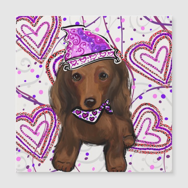 LANGE HAIRED RED DACKEL MAGNETKARTE (Vorderseite)