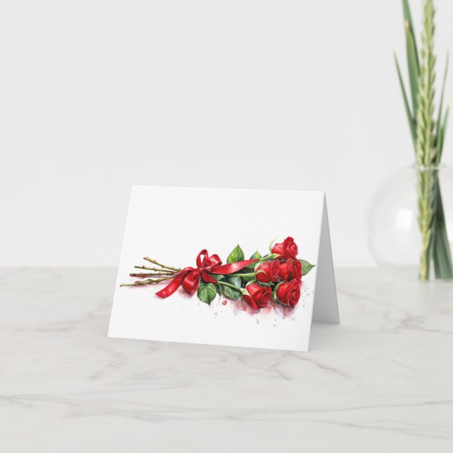 Lange rote Rosen für den Valentinstag Karte (Vorderseite)